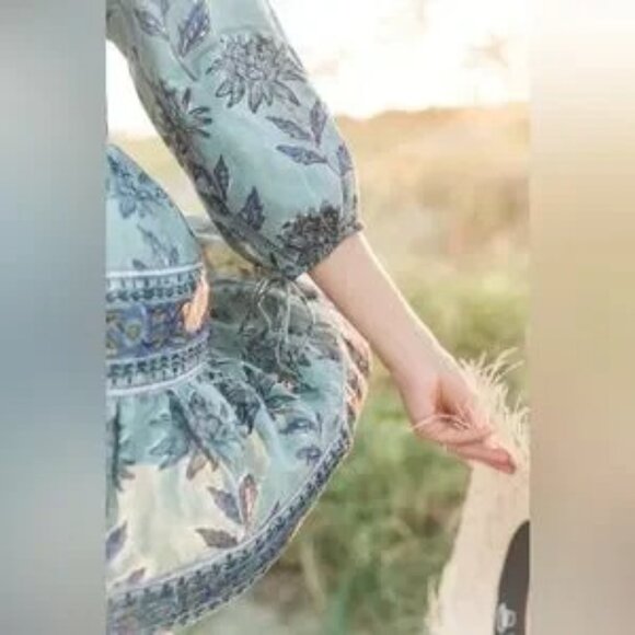 Victoria Dunn Sunflower Dress in Cornflower Green Blue Boho Medium Like New - Picture 6 of 11